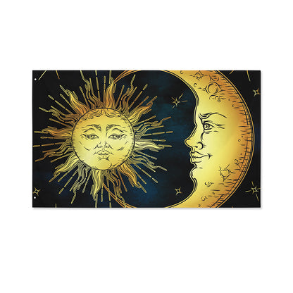 Vintage Sun And Moon Print Polyester Flag