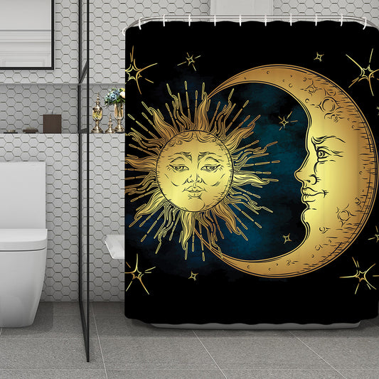 Vintage Sun And Moon Print Polyester Shower Curtain