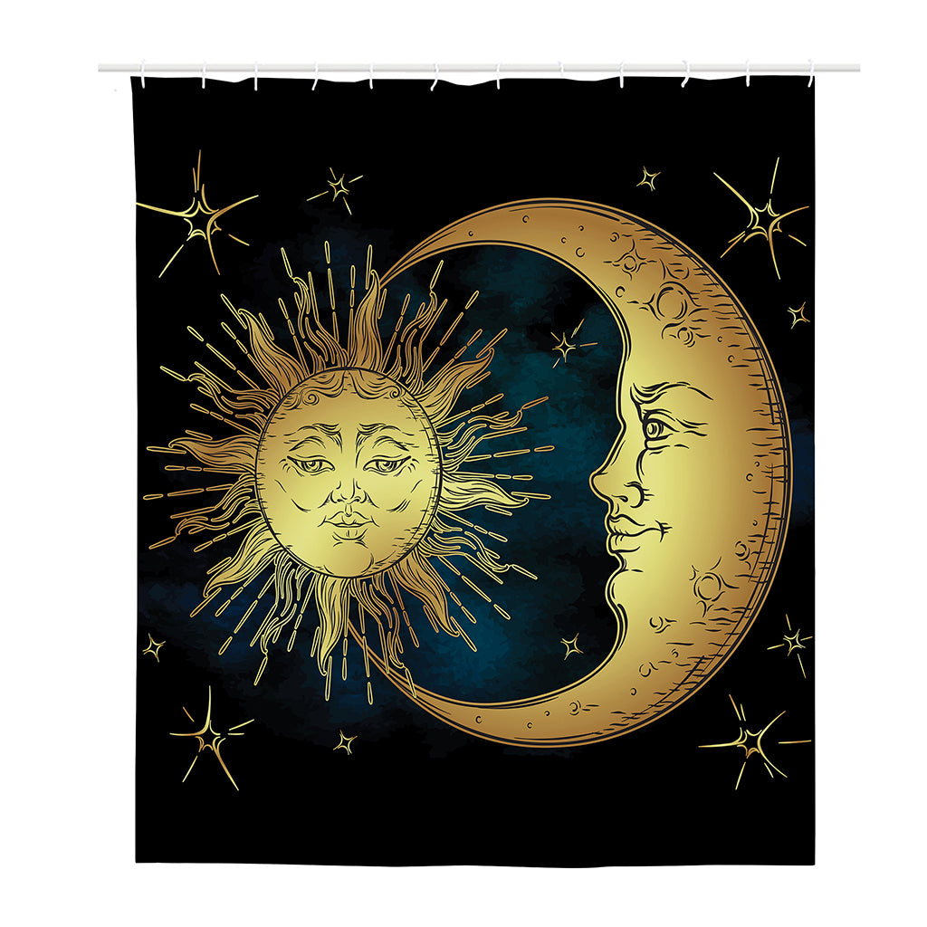 Vintage Sun And Moon Print Polyester Shower Curtain
