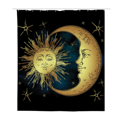 Vintage Sun And Moon Print Polyester Shower Curtain