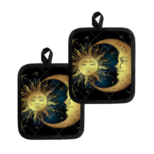 Vintage Sun And Moon Print Pot Holders