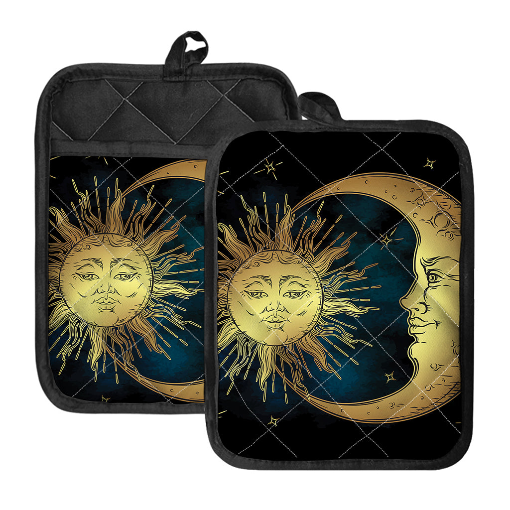 Vintage Sun And Moon Print Pot Holders With Pocket