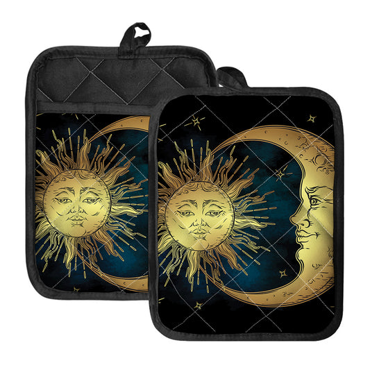 Vintage Sun And Moon Print Pot Holders With Pocket