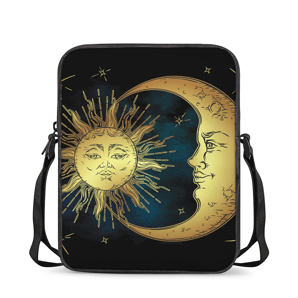 Vintage Sun And Moon Print Rectangular Crossbody Bag