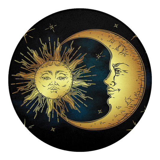 Vintage Sun And Moon Print Round Blanket