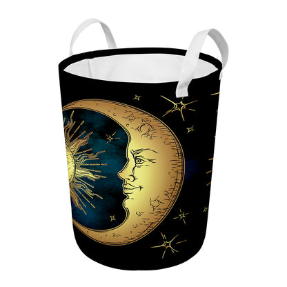 Vintage Sun And Moon Print Round Laundry Basket