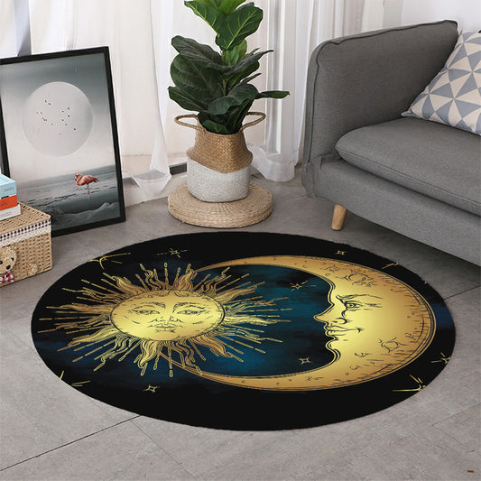 Vintage Sun And Moon Print Round Rug