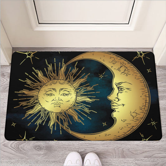 Vintage Sun And Moon Print Rubber Doormat