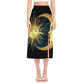 Vintage Sun And Moon Print Side Slit Midi Skirt