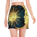Vintage Sun And Moon Print Side Slit Mini Skirt