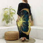 Vintage Sun And Moon Print Silk V-Neck Kaftan Dress