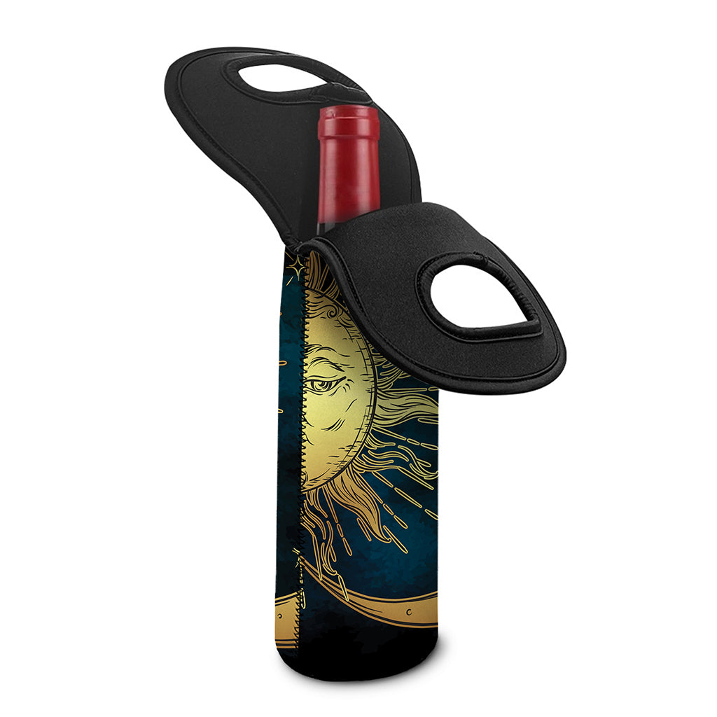 Vintage Sun And Moon Print Single Neoprene Wine Tote