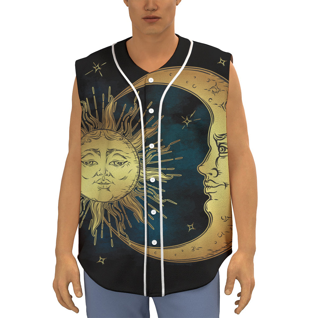 Vintage Sun And Moon Print Sleeveless Baseball Jersey