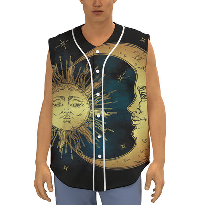 Vintage Sun And Moon Print Sleeveless Baseball Jersey
