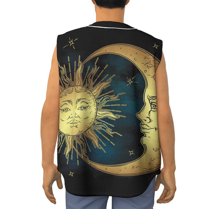 Vintage Sun And Moon Print Sleeveless Baseball Jersey