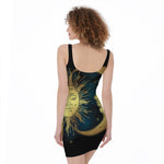 Vintage Sun And Moon Print Sleeveless Bodycon Dress