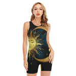 Vintage Sun And Moon Print Sleeveless One Piece Swimsuit