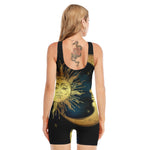 Vintage Sun And Moon Print Sleeveless One Piece Swimsuit