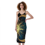 Vintage Sun And Moon Print Slim Fit Midi Cami Dress