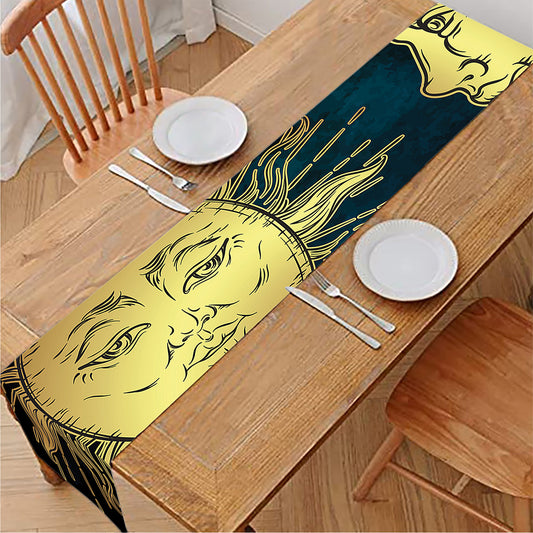 Vintage Sun And Moon Print Table Runner