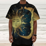 Vintage Sun And Moon Print Textured Short Sleeve Shirt