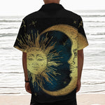 Vintage Sun And Moon Print Textured Short Sleeve Shirt