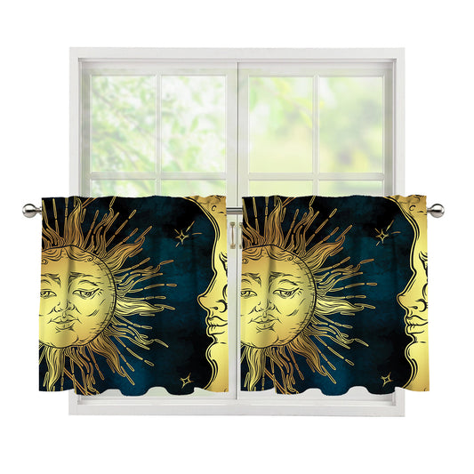 Vintage Sun And Moon Print Tier Curtains