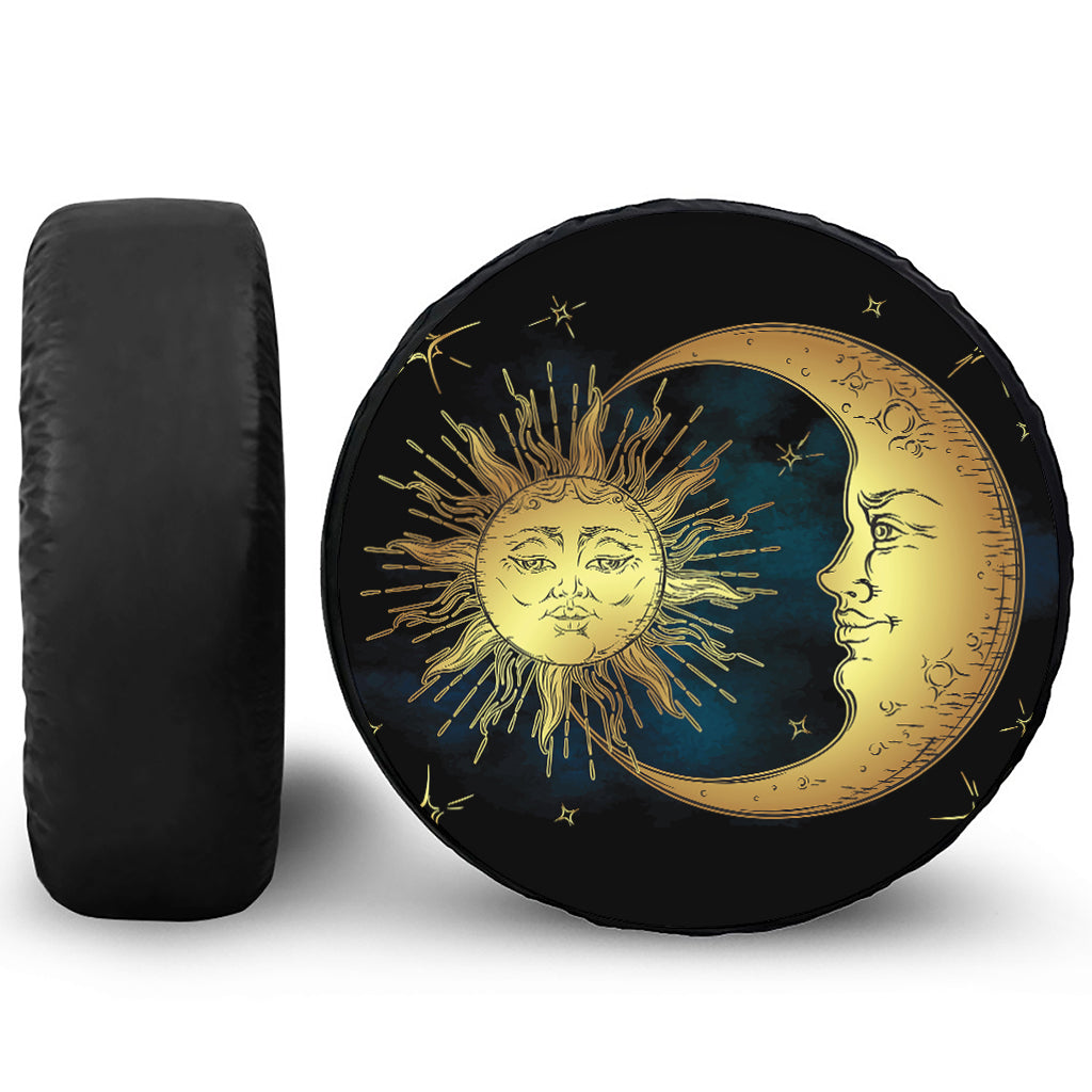 Vintage Sun And Moon Print Tire Cover