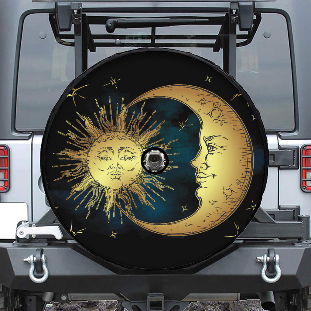 Vintage Sun And Moon Print Tire Cover With Camera Hole