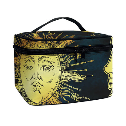 Vintage Sun And Moon Print Travel Makeup Bag
