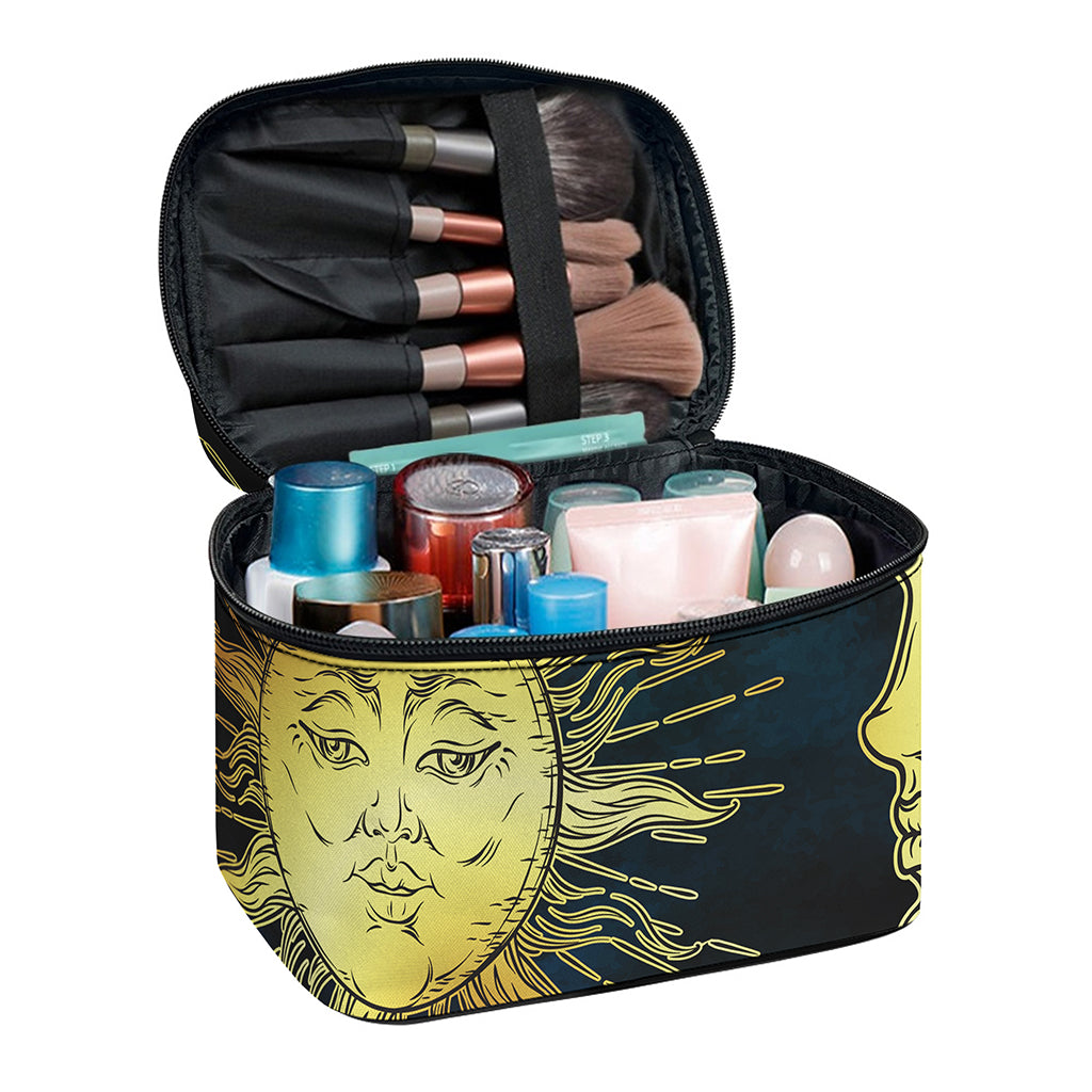 Vintage Sun And Moon Print Travel Makeup Bag
