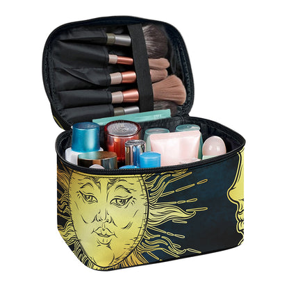 Vintage Sun And Moon Print Travel Makeup Bag