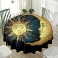 Vintage Sun And Moon Print Waterproof Round Tablecloth