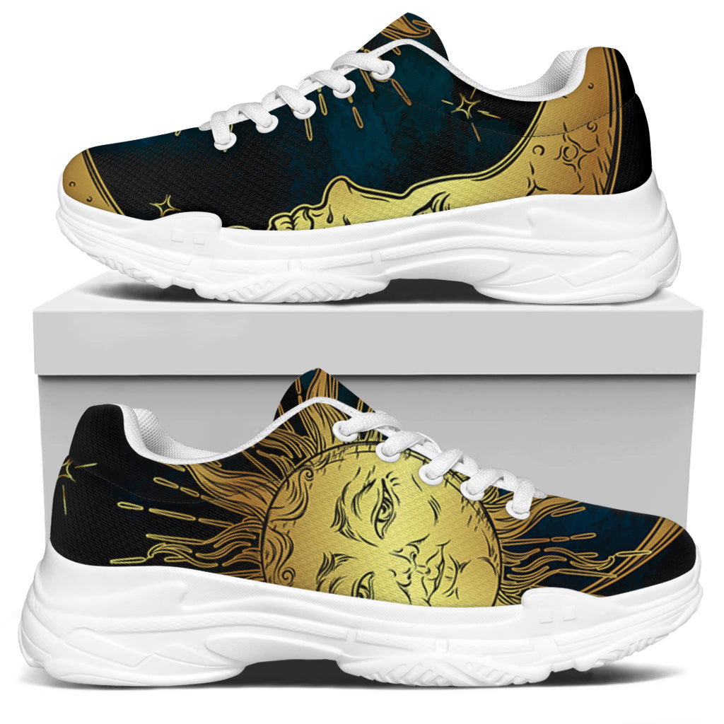Vintage Sun And Moon Print White Chunky Shoes