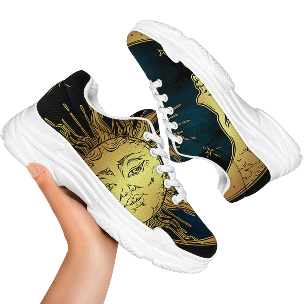 Vintage Sun And Moon Print White Chunky Shoes