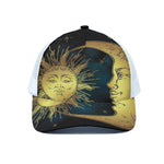 Vintage Sun And Moon Print White Mesh Trucker Cap