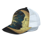 Vintage Sun And Moon Print White Mesh Trucker Cap