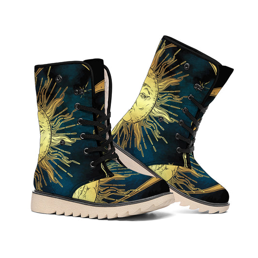 Vintage Sun And Moon Print Winter Boots