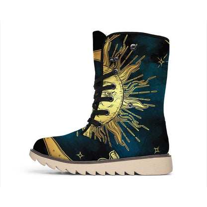 Vintage Sun And Moon Print Winter Boots