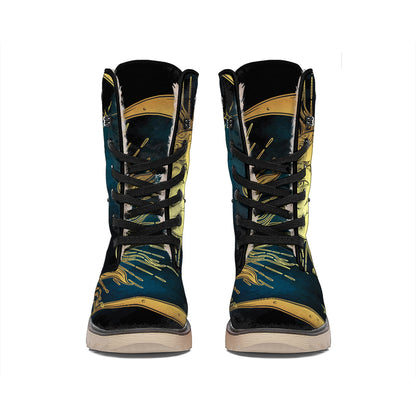 Vintage Sun And Moon Print Winter Boots