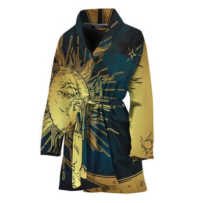 Vintage Sun And Moon Print Women's Bathrobe