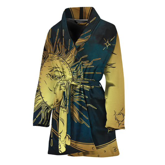 Vintage Sun And Moon Print Women's Bathrobe