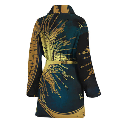 Vintage Sun And Moon Print Women's Bathrobe