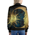 Vintage Sun And Moon Print Women's Bomber Jacket