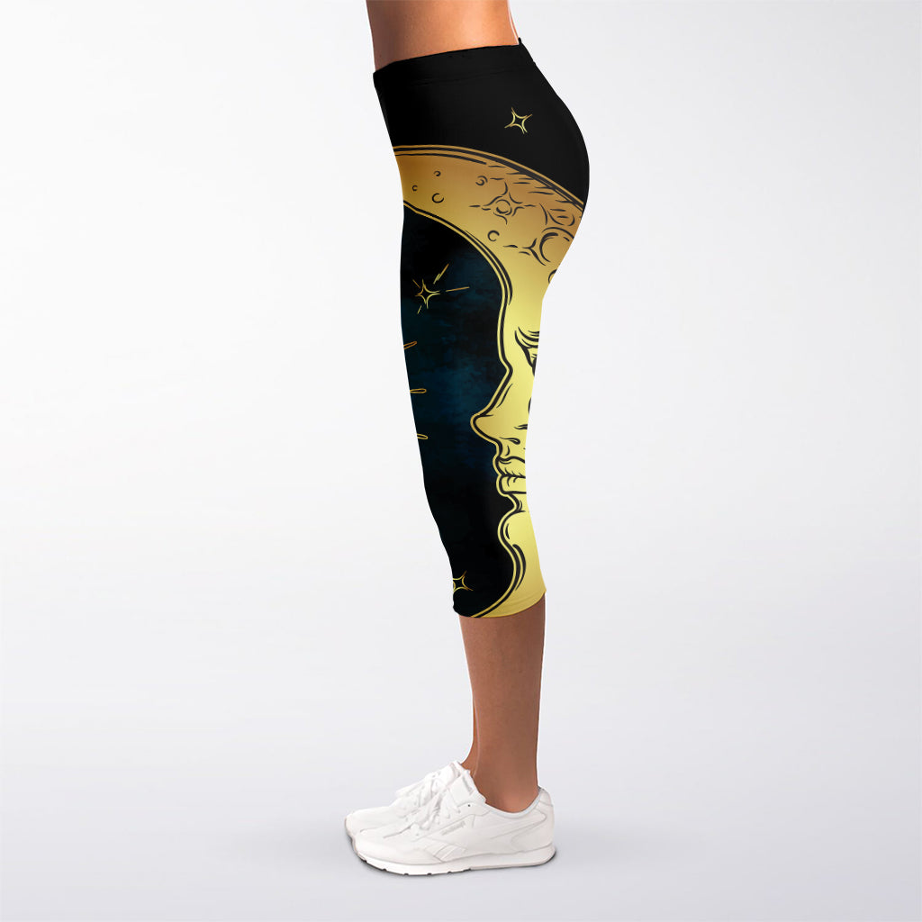 Vintage Sun And Moon Print Women's Capri Leggings