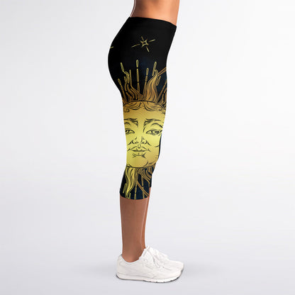 Vintage Sun And Moon Print Women's Capri Leggings