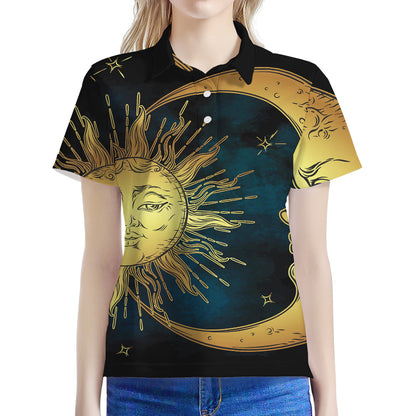 Vintage Sun And Moon Print Women's Polo Shirt