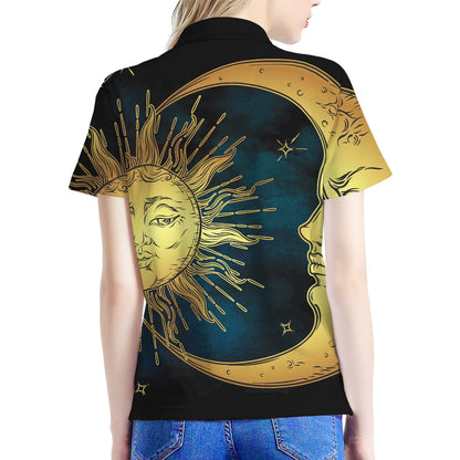 Vintage Sun And Moon Print Women's Polo Shirt