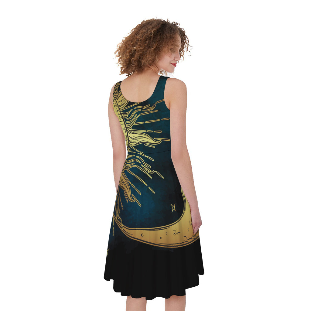 Vintage Sun And Moon Print Women's Sleeveless Dress