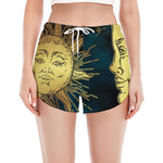 Vintage Sun And Moon Print Women's Split Running Shorts